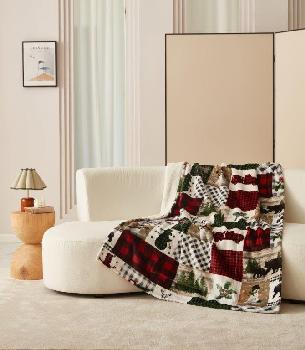 Country Lodge Patchwork - Footed Flannel Throw